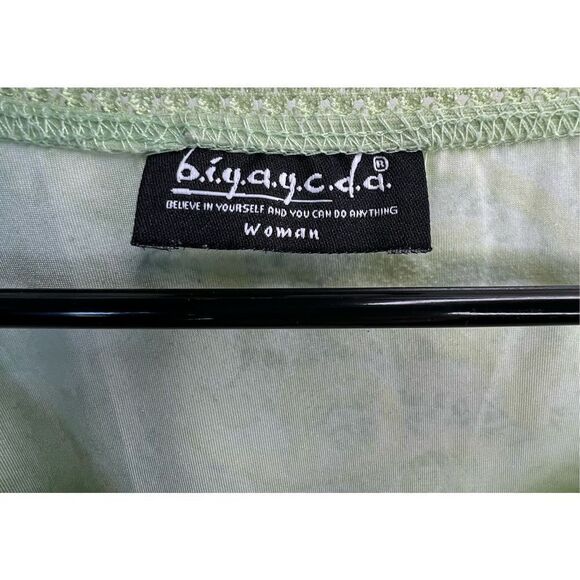 biyaycda Lime Green Floral Patterned Long Sleeve Stretchy Blouse - Picture 3 of 6